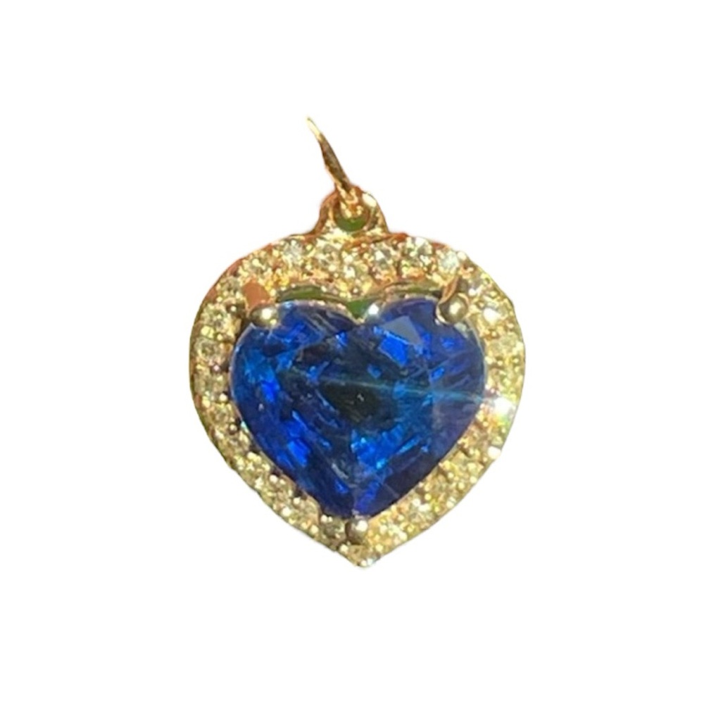 💙 blue sapphire heart with diamond halo charm solid 14k gold - Picture 3 of 6
